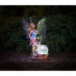 Solar Powered Garden Fairy With Wind Chime -B&M Garden Shop 331455 garden fairy with solar crackle ball and windchime 2