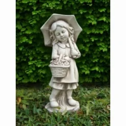 B&M Girl With Umbrella Garden Statue