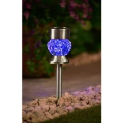 Crystal Top Glass Solar Post Light 4pk -B&M Garden Shop 341965 4pk crystal top post light blue solar1