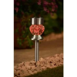 Crystal Top Glass Solar Post Light 4pk -B&M Garden Shop 341965 4pk crystal top post light red solar1