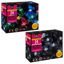 B&M 24 Solar LED Butterfly String Lights - White -B&M Garden Shop 353457 24 string lights butterfly group