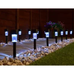 Solar Powered Black Post Lights - Cool White 15pk