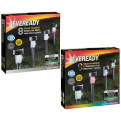 Eveready Mini Solar Lighting Posts 8pk - Colour Changing -B&M Garden Shop 366414 366416 8pk eveready soloar powered mini post lights main