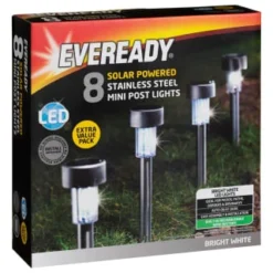 Eveready Mini Solar Lighting Posts 8pk - Colour Changing -B&M Garden Shop 366414 8pk eveready soloar powered mini post lights bright white