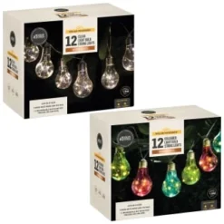 Solar Powered 12 Clear Light Bulb String LED Lights - Warm White -B&M Garden Shop 379260 379261 12 solar powered light bulb string lights group