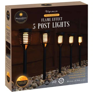 Morocco Solar Powered Post Lights - Flame Effect 5pk 2 Morocco Solar Powered Post Lights - Flame Effect 5pk - Image 2