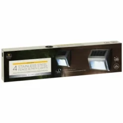 Solar Powered Stainless Steel Fence Lights 4pk -B&M Garden Shop 382952 4pk mason and jones stainless steel fence and path lights 2