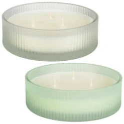 B&M Garden Shop -B&M Garden Shop 392776 frosted ribbed glass 3 wick candle group