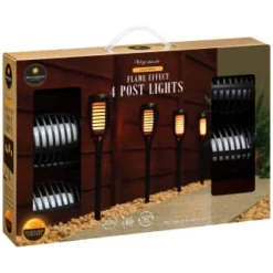 Morocco Solar Powered Flame Effect Post Lights 4pk -B&M Garden Shop 392878 4 pack morocco solar powered flame effect post lights 21