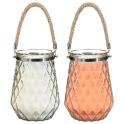 B&M Large Faceted Glass Candle With Rope Handle - Cream -B&M Garden Shop 392940 superbloom large faceted glass candle with rope handle group 2