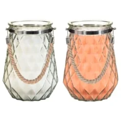 B&M Large Faceted Glass Candle With Rope Handle - Cream -B&M Garden Shop 392940 superbloom large faceted glass candle with rope handle group