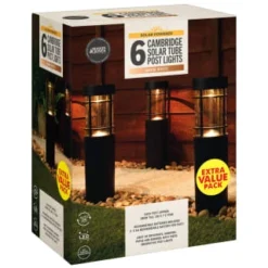 Cambridge Solar Powered Tube Post Lights 6pk -B&M Garden Shop 392998 cambridge solar powered tube post lights 6pk 3