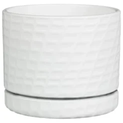 B&M White Ceramic Planter With Base Plate