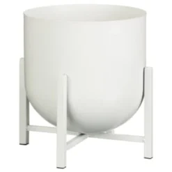 B&M White Metal Planter On Stand