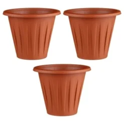 Terracotta Round Planters 3pk -B&M Garden Shop 397064 3 pack terracotta round planters group